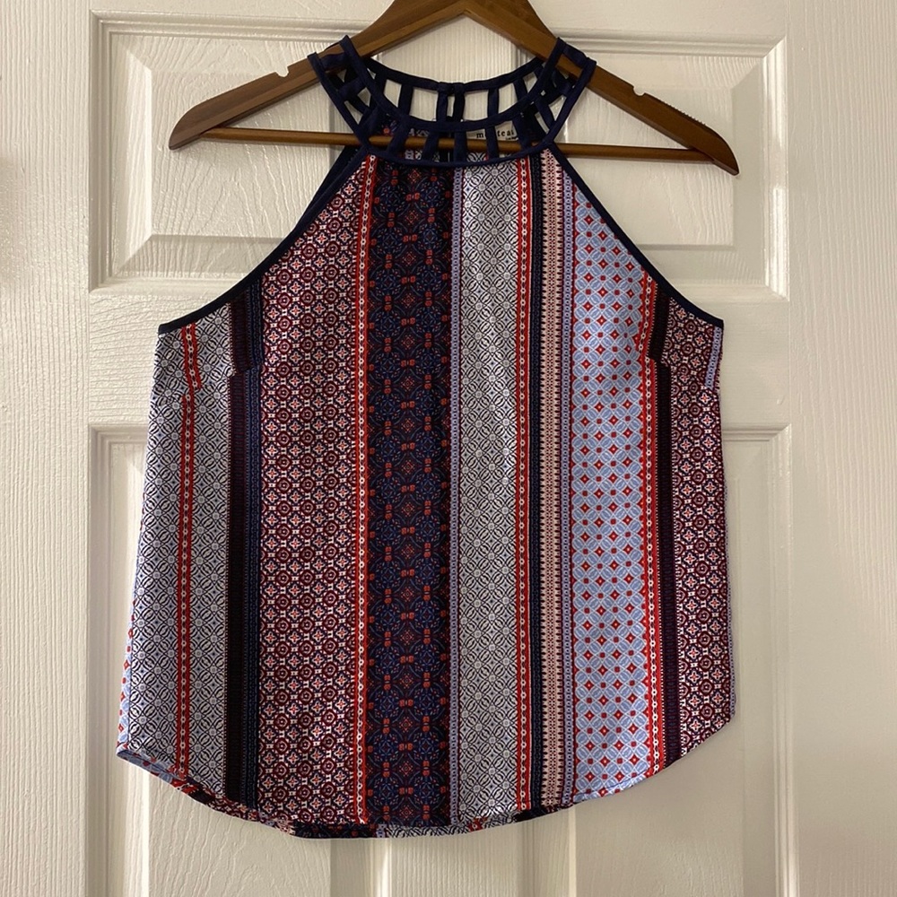 Monteau Cage Cutout High Neck Print Tank | Size Small